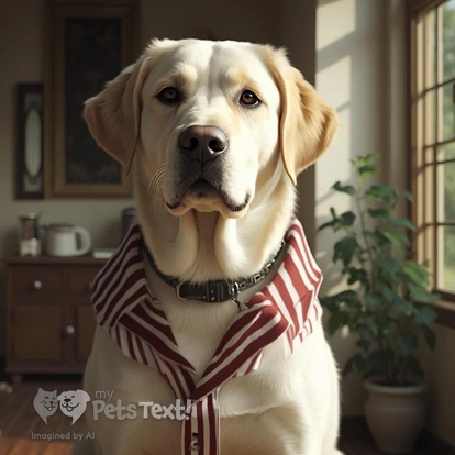 Adult Male Labrador Retriever in striped polo shirt indoors at Graceland
