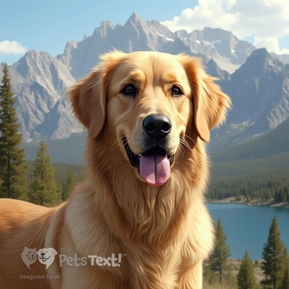 Golden Retriever dog named Denson at Wheeler Peak with alpine lake and pines