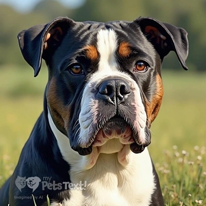 A male Olde English Bulldogge named Joker poses outdoors, capturing the joy of sunbeams.