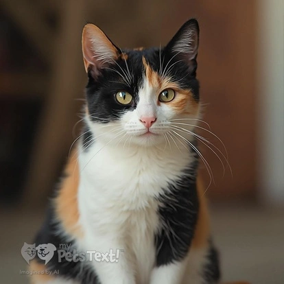 Patches the Calico cat posing indoors.