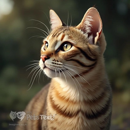 Portrait of Peaches, a male American Shorthair cat with honey colored fur and striking eyes.