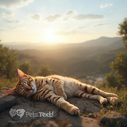Adult Male American Shorthair Cat named Peaches asleep on a sunny hill.