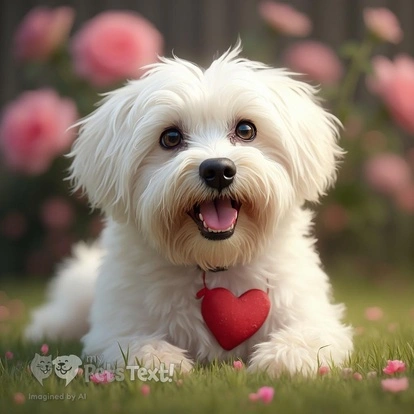 Porsche the Maltese in a floral garden for Valentine's Day