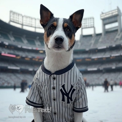 Zoe the Parson Russell Terrier in a Yankees jersey at Yankee Stadium