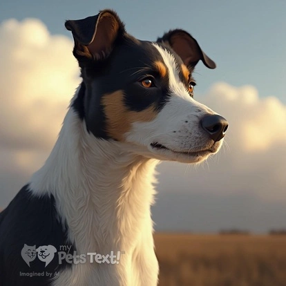 Zoe the Parson Russell Terrier gazing under mammatus clouds in the golden evening light.
